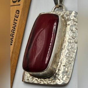 TAXCO red Creek Jasper Sterling silver signed Mexico 18" pendant necklace. TM